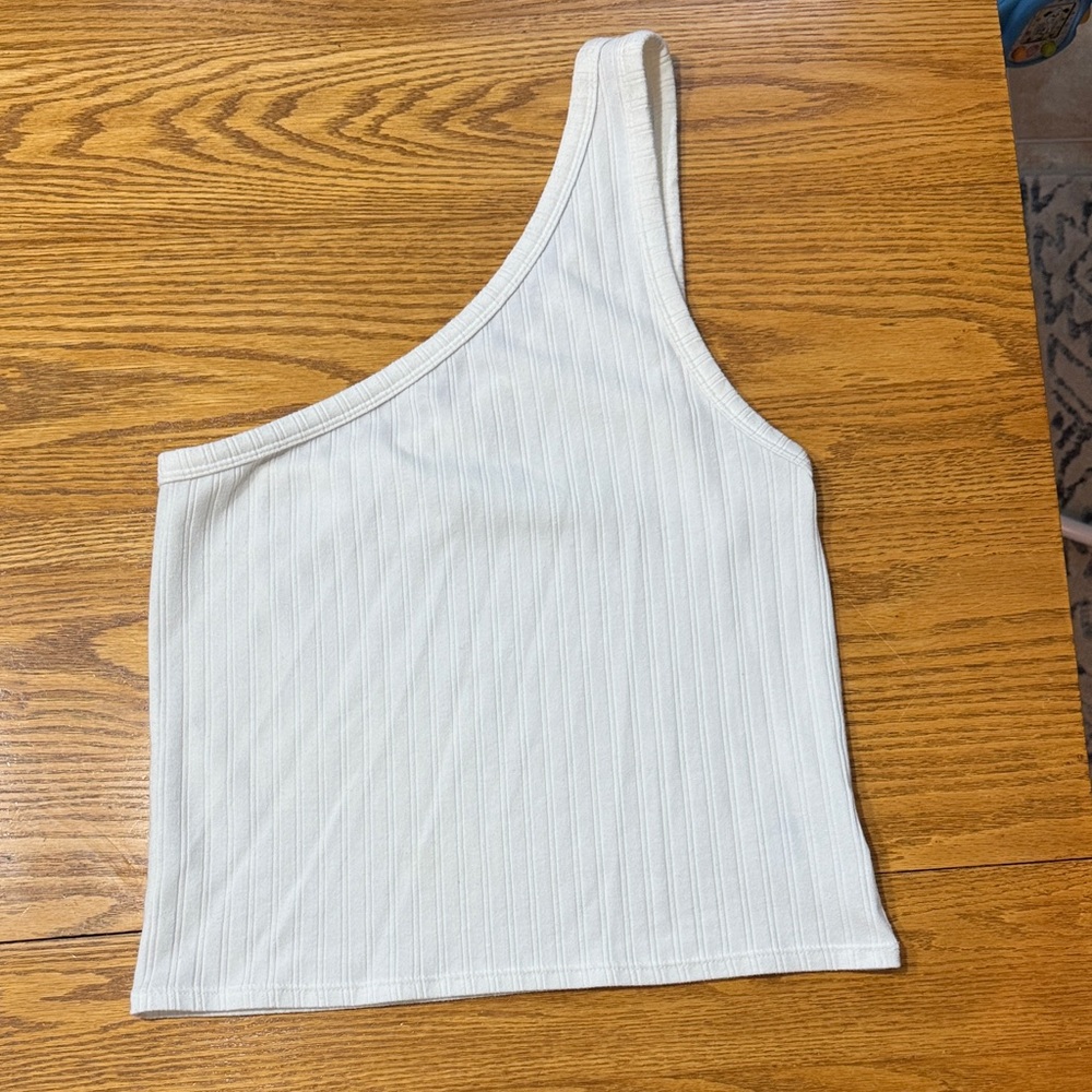 American Eagle Outfitters White Asymmetrical Ribbed Tank Top